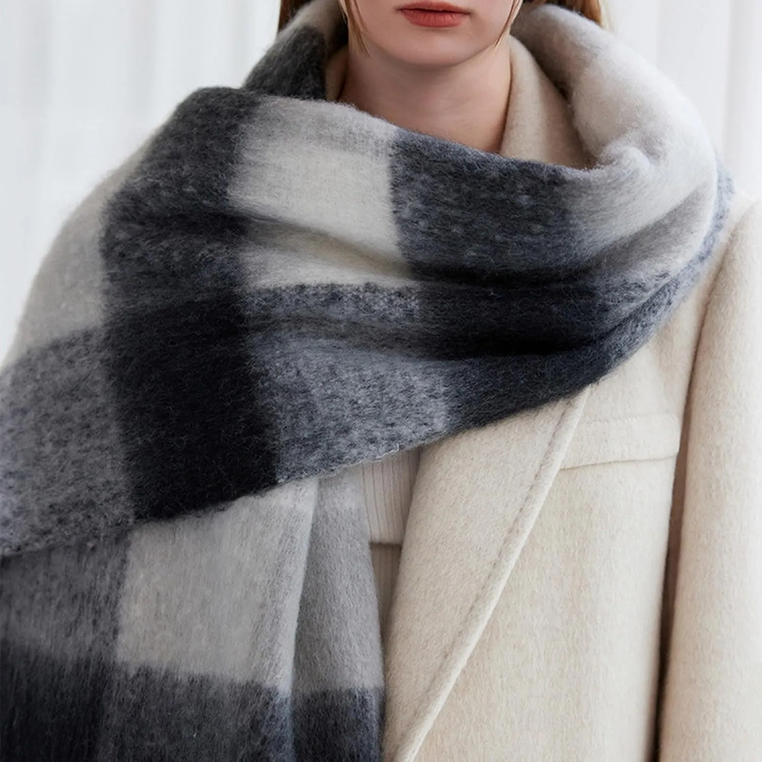 Women's Fashion Scarves Long Cashmere Like Shawl Winter Warm Knit Large Tassel Plaid Scarf Soft Warm Blanket Wrap