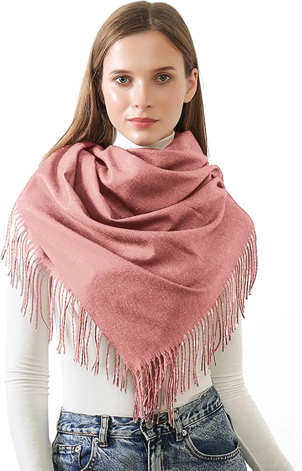 Women's Scarf Classic Tassel Super Soft Solid Color Cashmere Feel Fall Winter Plain Scarves Tartan Warm Wrap Shawl
