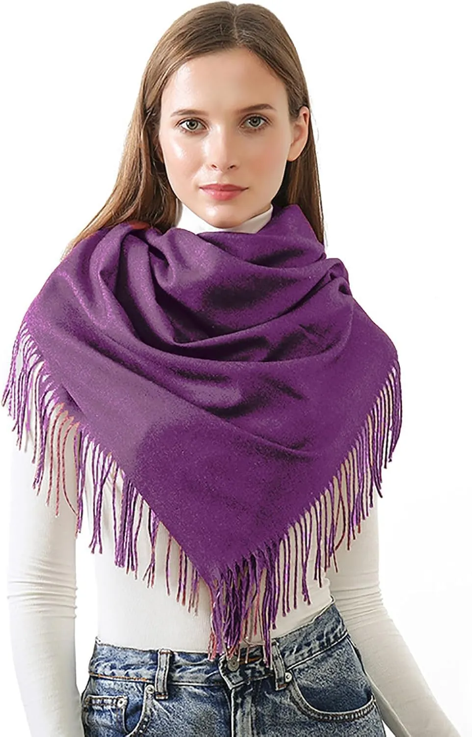 Women's Scarf Classic Tassel Super Soft Solid Color Cashmere Feel Fall Winter Plain Scarves Tartan Warm Wrap Shawl