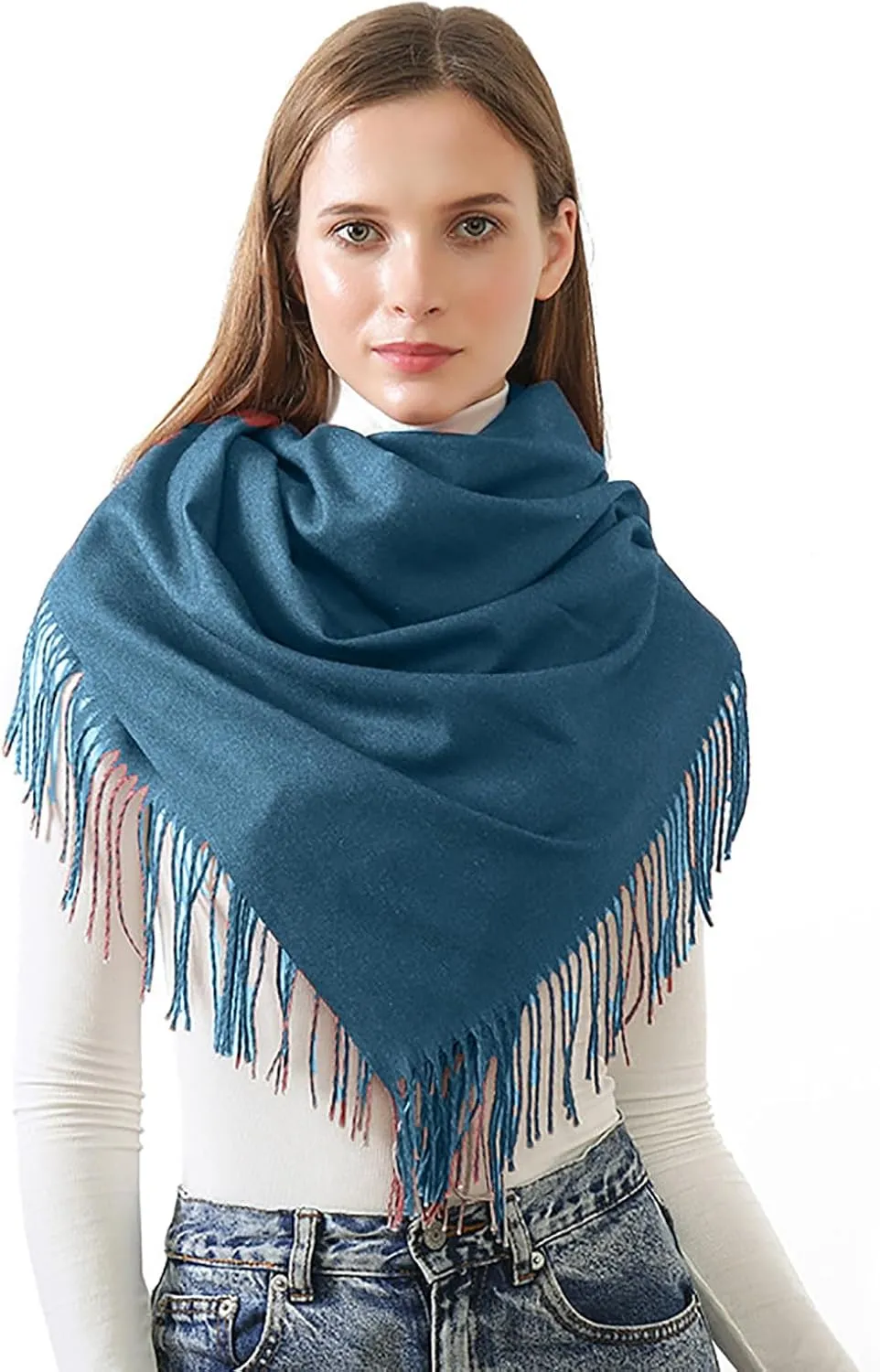 Women's Scarf Classic Tassel Super Soft Solid Color Cashmere Feel Fall Winter Plain Scarves Tartan Warm Wrap Shawl