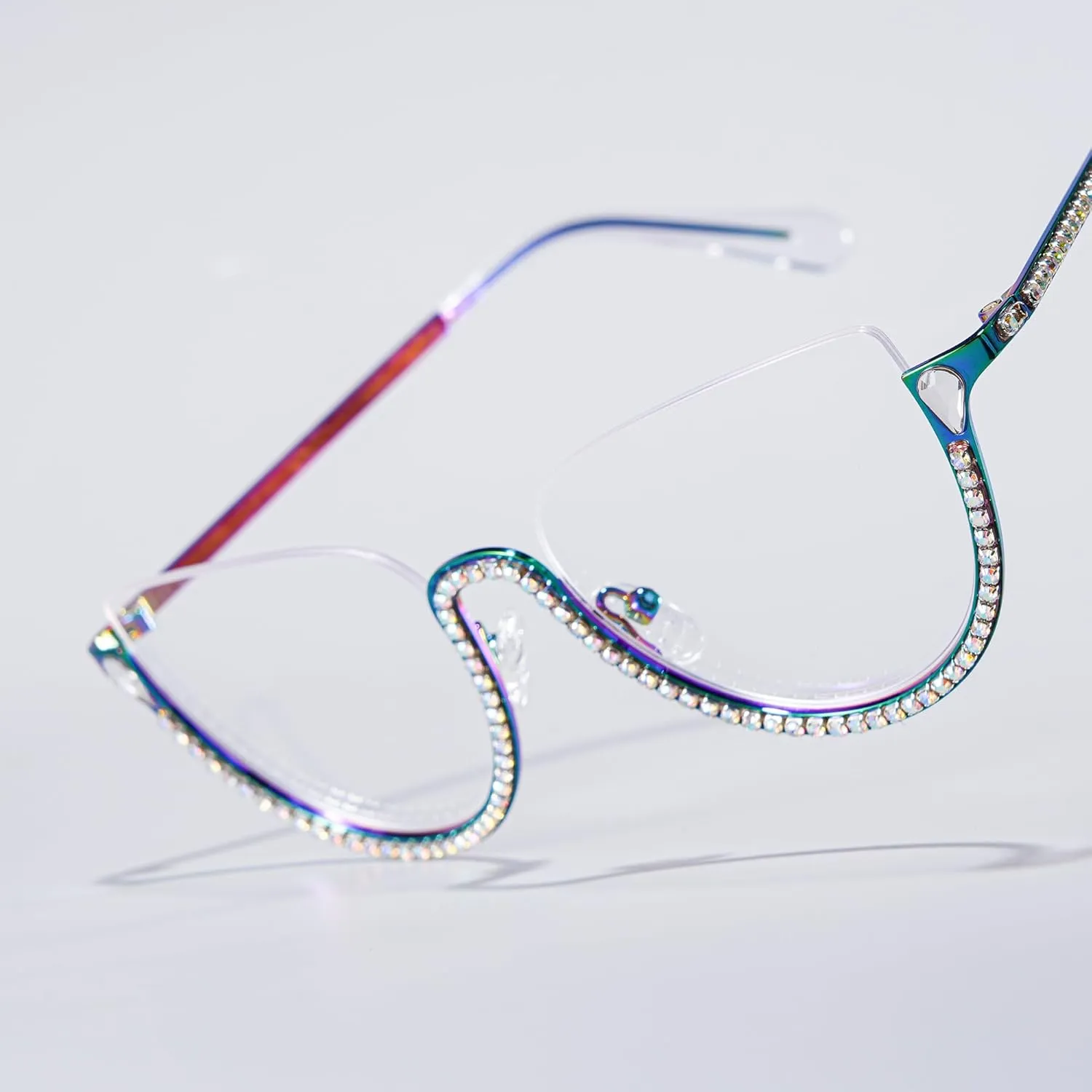 Zeelool Half Frame Cat Eye Glasses With Shiny Diamonds Sparkle ZJGM219641