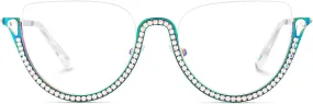 Zeelool Half Frame Cat Eye Glasses With Shiny Diamonds Sparkle ZJGM219641