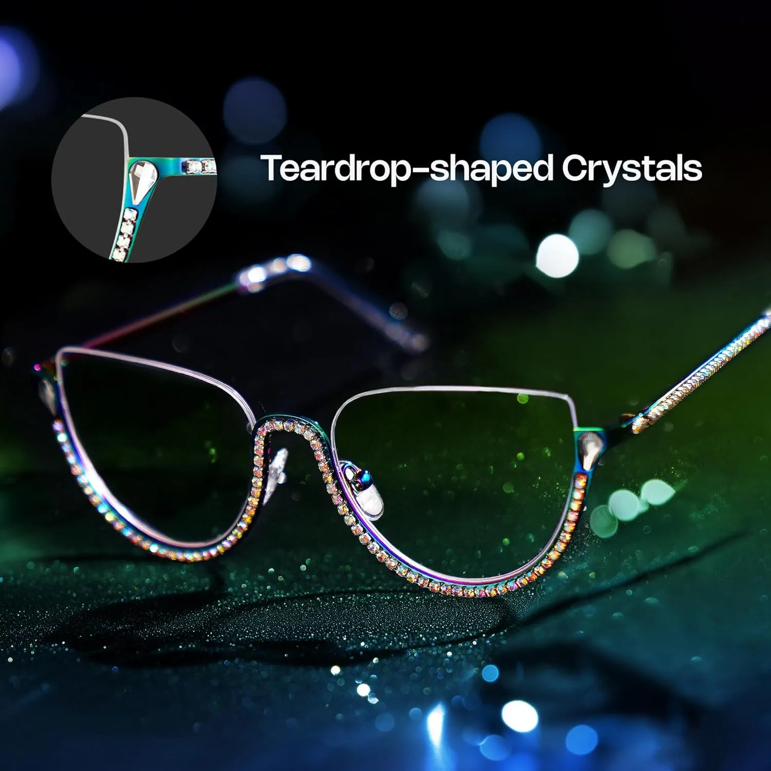 Zeelool Half Frame Cat Eye Glasses With Shiny Diamonds Sparkle ZJGM219641