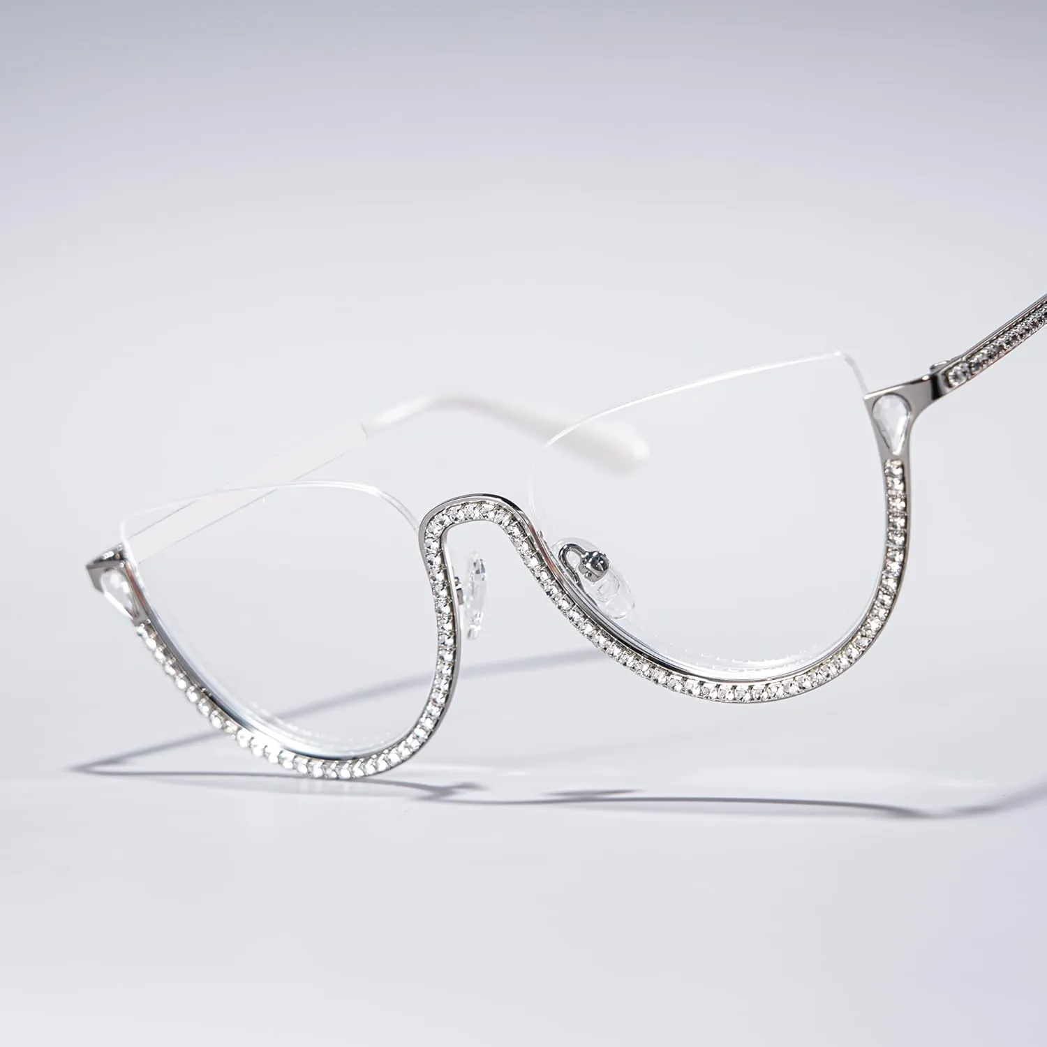 Zeelool Half Frame Cat Eye Glasses With Shiny Diamonds Sparkle ZJGM219641