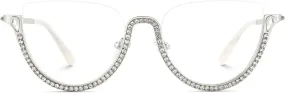 Zeelool Half Frame Cat Eye Glasses With Shiny Diamonds Sparkle ZJGM219641