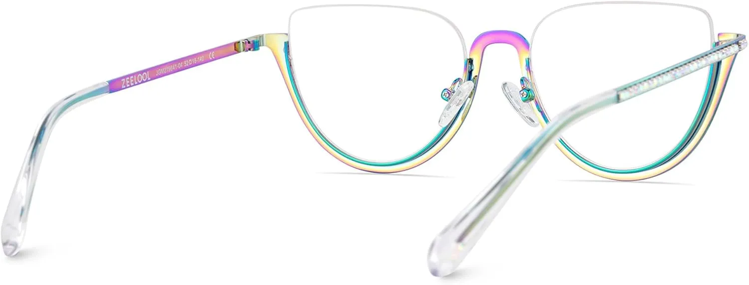 Zeelool Half Frame Cat Eye Glasses With Shiny Diamonds Sparkle ZJGM219641