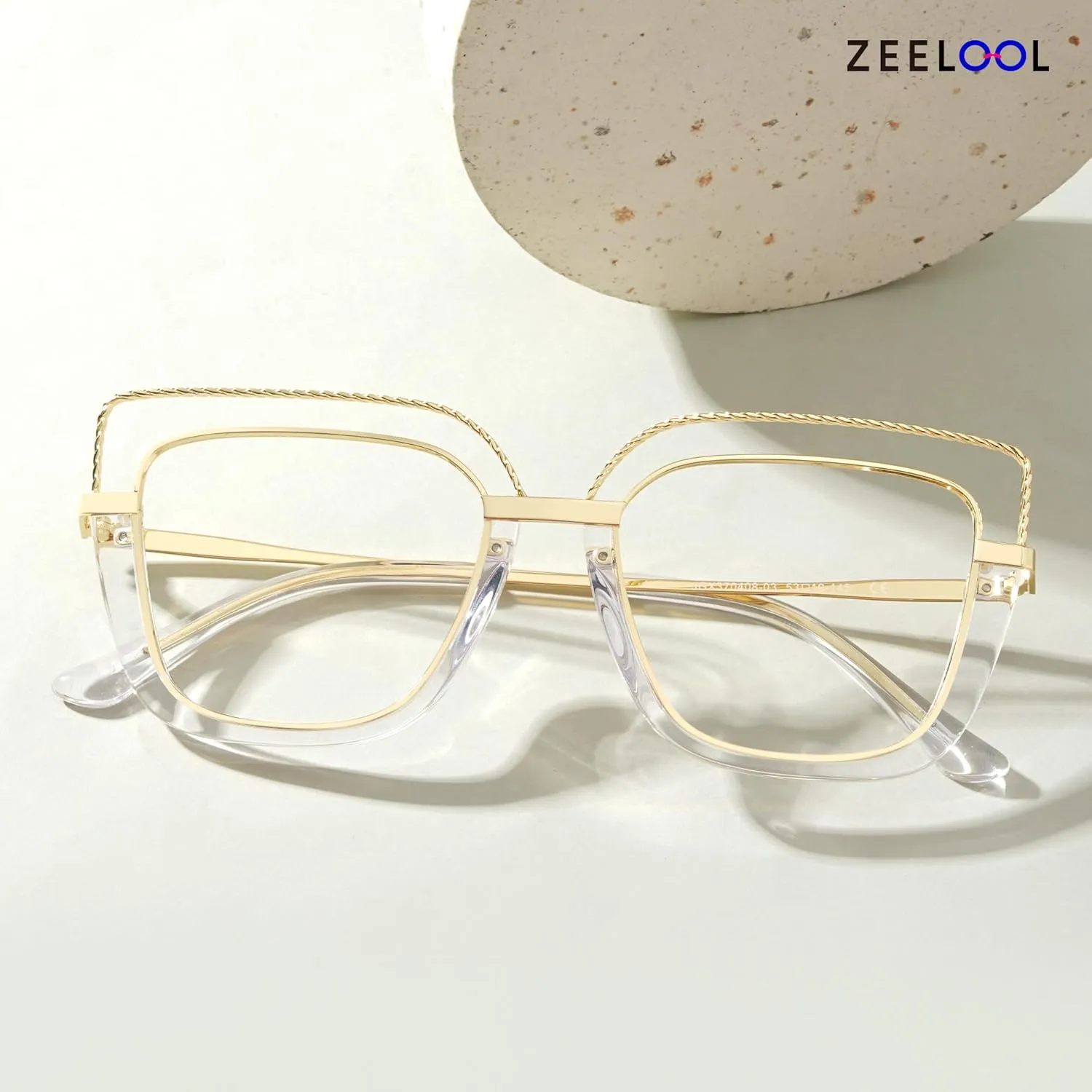 Zeelool Stylish Oversize Cat Eye Glasses Frame for Women with Non-prescription Clear Ornella ZJGX370408