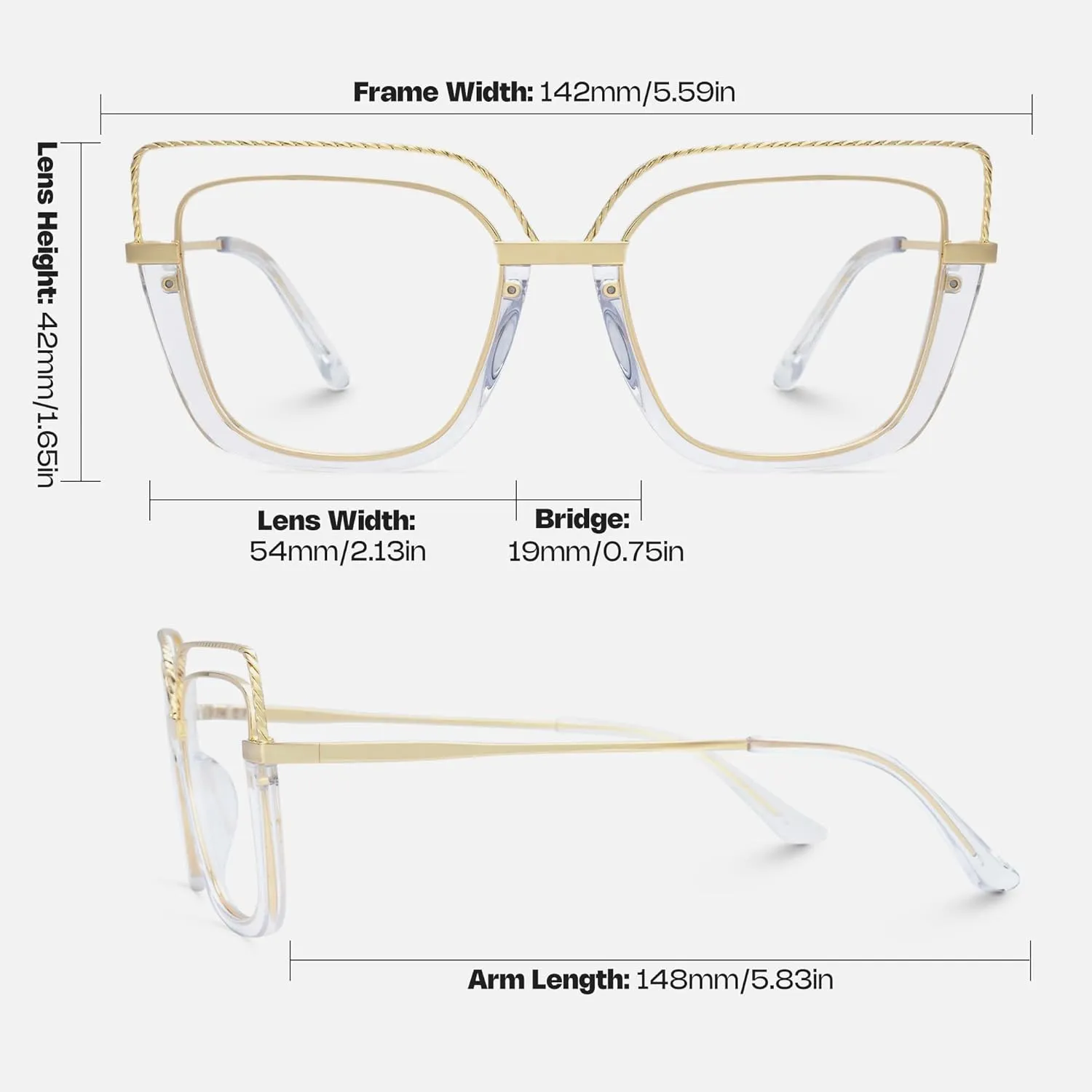 Zeelool Stylish Oversize Cat Eye Glasses Frame for Women with Non-prescription Clear Ornella ZJGX370408